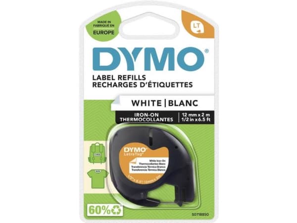 Labeltape DYMO® LetraTAG 12mm x 2m vit - strykbar tejp