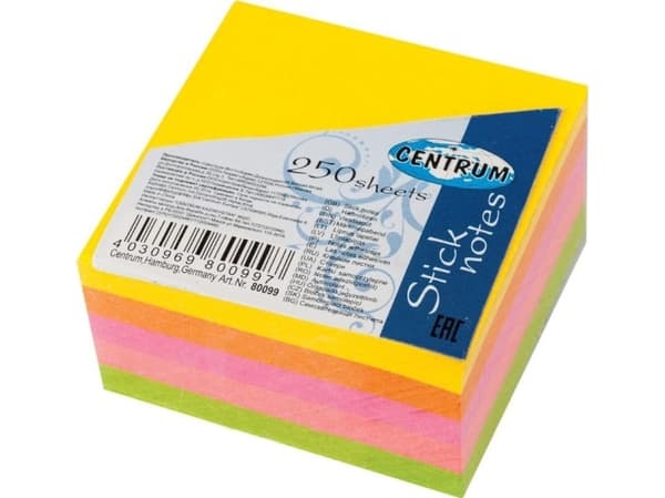 CENTRUM självhäftande anteckningsblock 51X51MM 5X50 NEON-färgade kort