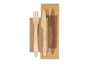 Bestikpose træ 3/1 med 190 mm kniv/gaffel/serviet voksbehandlet Bionedbrydelig,400 pk/krt