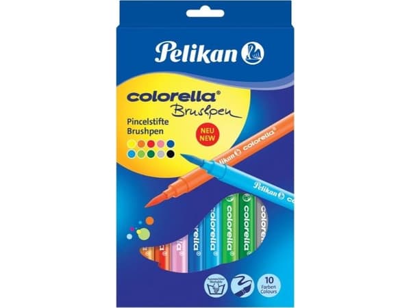 Pelikan Colorella Brushpen, Multifärg, Rund, Butiksställ, 10 styck
