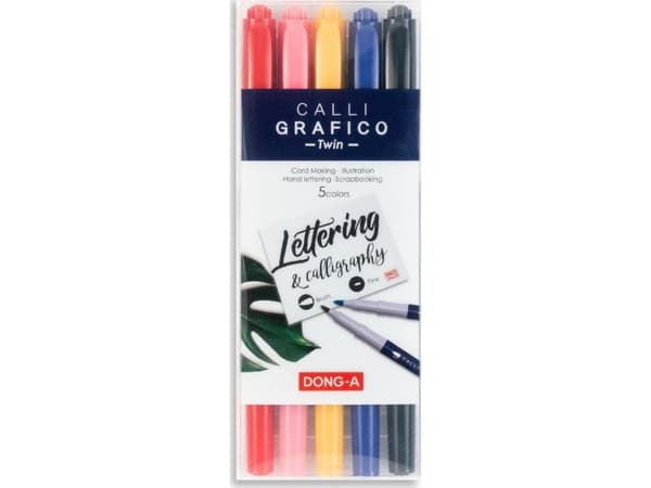Dong-A Kalligrafipennor dubbelsidig pensel 5 färger