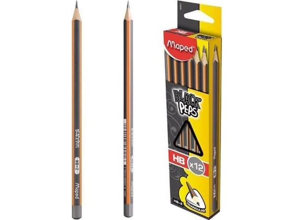 Maped Black''Peps HB, HB, Svart, Oransje, 12 stykker