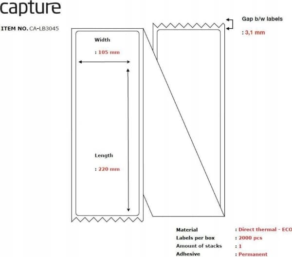 Capture - Permanet adhesiv - hvit - 105 x 220 mm 2000 etikett(er) (1 rull(er) x 2000) boks - merkelapper