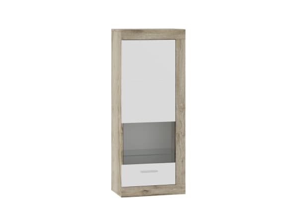 Tuckano 53x132x33 ULTRA oak craft grey/white gloss skåp, Vitrinskåp, Väggmonterat, Väggskåp, 3 hyllor, 1 dörr(er), Ek, Vit