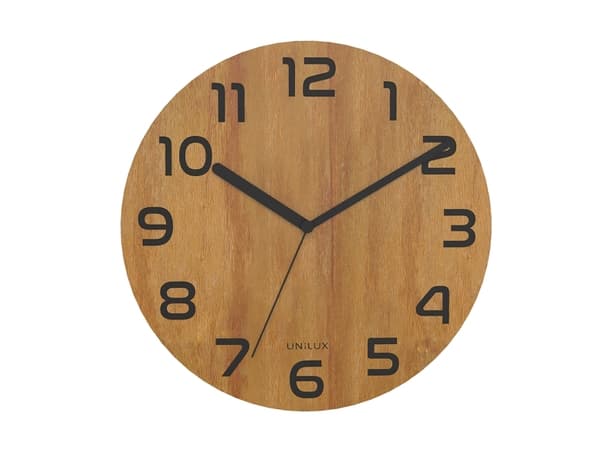 Unilux Palma, Vegg, Quartz clock, Rund, Bamboo, Tre, Retro