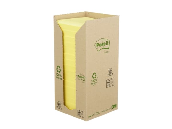 Post-it notes gul 76x76mm genbrug 16blk/pak
