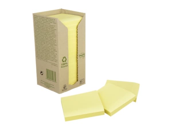 Post-it notes gul 76x76mm genbrug 16blk/pak