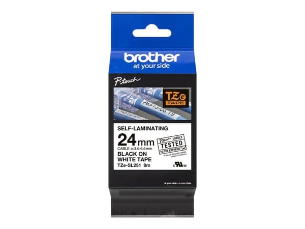Brother TZe-SL251 - Selv-adhesiv - svart på hvitt - Rull (2,4 cm x 8 m) 1 kassett(er) laminert teip - for P-Touch PT-D800W, PT-E550WSP, PT-E550WVP, P