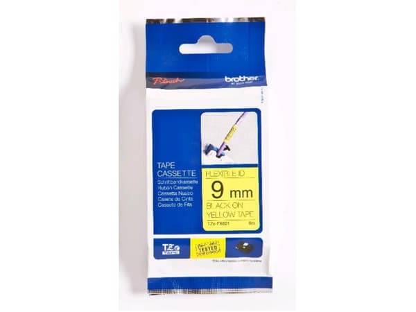 Brother TZFX621 - Svart på gult - Rull (0,9 cm x 8 m) fleksibelt bånd - for P-Touch PT-1080, 1250, 1290, 1400, 1650, 18, 1830, 1850, 1950, 2430, 2700