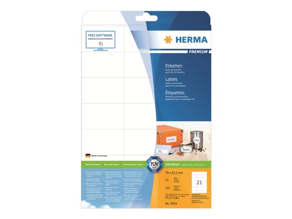 HERMA Premium - Papper - matt - permanent självhäftande - vit - 70 x 42.3 mm 525 etikett (er) (25 ark x 21) laminerade etiketter
