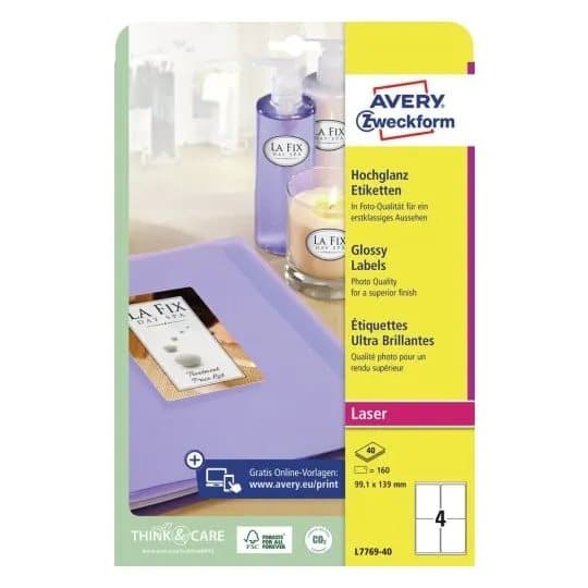 Produktetiketter Avery 99x139 mm blanke til eksklusiv mærkning - (40 ark x 4 stk.)