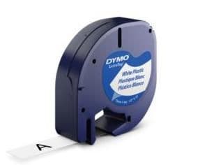 Labeltape DYMO LetraTag 12mm x 4m hvid plasttape