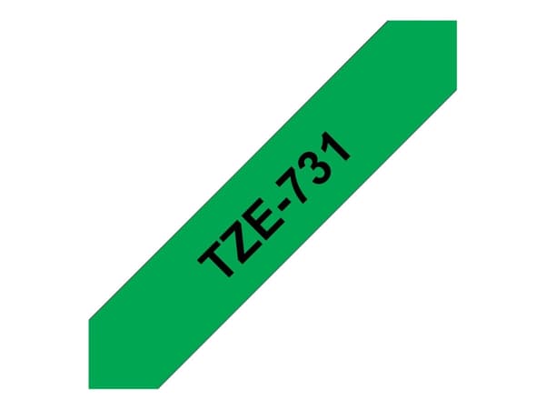 Brother TZe-731 - Sort på grønt - Rull (1,2 cm x 8 m) 1 kassett(er) laminert teip - for Brother PT-D210, D600, H110, P750; P-Touch PT-1005, D450, E31