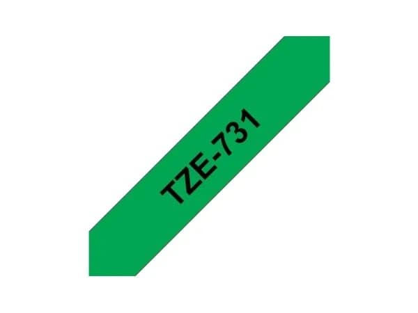 Brother TZe-731 - Sort på grønt - Rull (1,2 cm x 8 m) 1 kassett(er) laminert teip - for Brother PT-D210, D600, H110, P750; P-Touch PT-1005, D450, E31