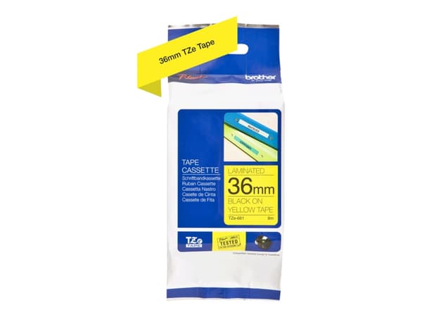 Brother TZe-661 - Standardklebemiddel - svart på gult - Rull (3,6 cm x 8 m) 1 kassett(er) laminert teip - for P-Touch PT-3600, 530, 550, 9200, 9400,