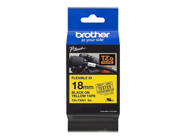 Brother TZe-FX641 - Svart på gult - Rull (1,8 cm x 8 m) 1 kassett(er) fleksibelt bånd - for Brother PT-D600; P-Touch PT-3600, D400, D450, D600, D800,