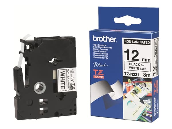 Brother TZN231 - Svart på hvitt - Rull (1,2 cm x 8 m) 1 stk skriverteip - for P-Touch PT-1010, PT-1080, PT-1250, PT-1290, PT-18, PT-1830, PT-2430, PT