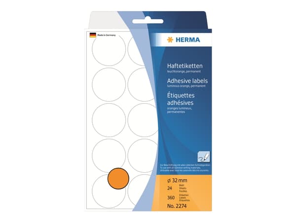 HERMA - Papir - permanent selvklebende - oransje - 32 mm rund 360 etikett(er) (24 ark x 15) runde etiketter