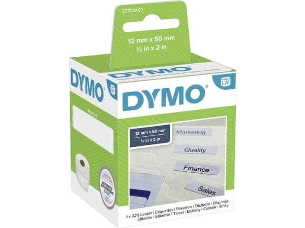 DYMO LabelWriter - Hvit - 50 x 12 mm 220 etikett(er) (1 rull(er) x 220) opphengsfiletiketter - for DYMO LabelWriter 310, 315, 320, 330, 400, 450, 4XL