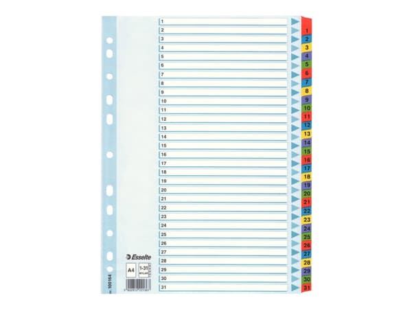 Esselte Mylar Indices & Dividers, Monivärinen, A4, 225 mm, 5 mm, 297 mm, 355 g