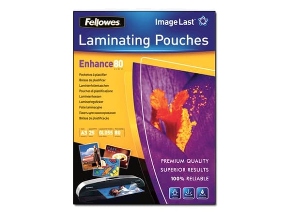 Fellowes ImageLast - 80 mikrometer - 25-pack - transparent glansigt - glättat - A3 (297 x 420 mm) lamineringsfickor