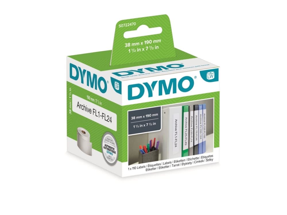 DYMO LabelWriter - Svart på vitt - 190 x 38 mm 110 etikett (er) (1 rulle/rullar x 110) LAF-etiketter - för DYMO LabelWriter 310, 320, 330, 330 Turbo,