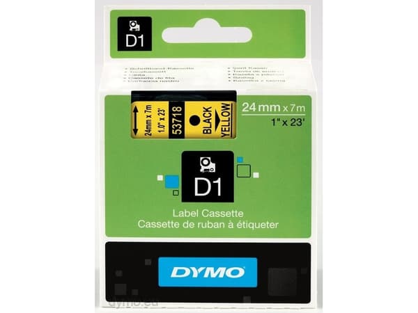 Labeltape DYMO® D1 sort på gul 24mm x 7m