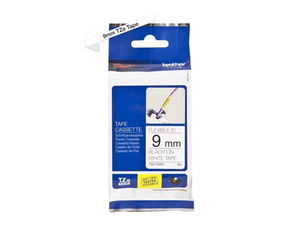 Brother TZFX221 - Svart på hvitt - Rull (0,9 cm x 8 m) fleksibelt bånd - for P-Touch PT-E310, E550, P900; P-Touch Cube Plus PT-P710; P-Touch Pro PT-H