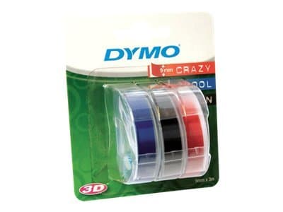 DYMO 3D prægetape 9mm x 3m sort, rød og blå selvklæbende - (3 stk.)