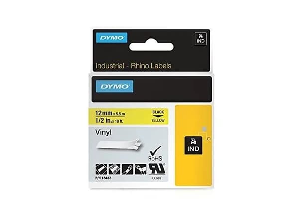 DYMO RhinoPRO - Vinyl - permanent klæbemiddel - gul - Rulle (1,2 cm x 5,5 m) 1 kassette(r) tape - for DYMO ILP219; Rhino 4200, 6000, 6000 Hard Case K