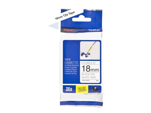 Brother TZe-FX241 - Adhesiv - svart på hvitt - Rull (1,8 cm x 8 m) 1 kassett(er) fleksibel ID-tape - for Brother PT-D600; P-Touch PT-1880, D450, D800