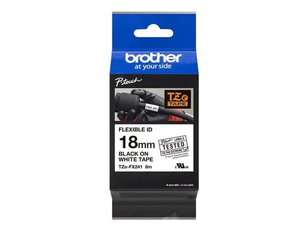 Brother TZe-FX241 - Lim - svart på vitt - Rulle (1,8 cm x 8 m) 1 kassett(er) flexibel ID-tejp - för Brother PT-D600; P-Touch PT-1880, D450, D800, E31