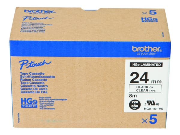Brother HGE-151V5 - Svart på blank - Rull (2,4 cm x 8 m) 5 kassett(er) laminert teip - for P-Touch PT-9500pc, PT-9700PC, PT-9800PCN