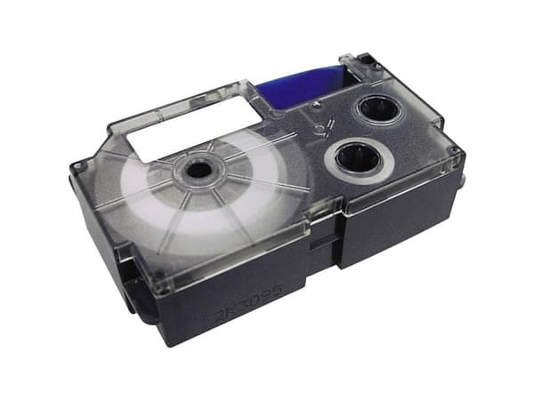 Casio XR-12WE1, Musta valkoisella, 1,2 cm, 8 m, 1 kpl