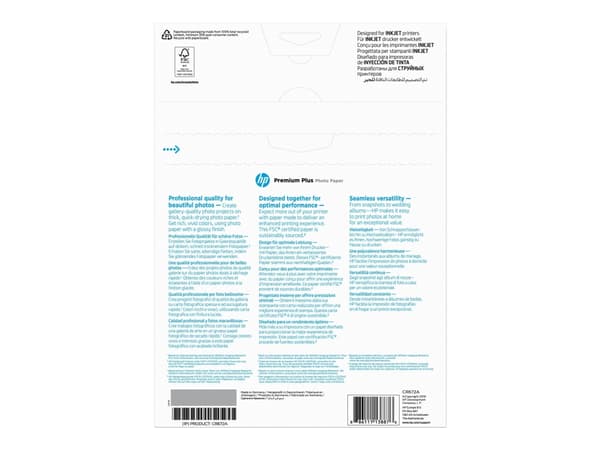 HP :n kiiltävä Premium Plus -valokuvapaperi, 20 arkkia, A4-koko, 210 × 297 mm, Kiilto, 300 g/m², Laser/Inkjet, 20 arkkia, Yritys, Yritys, 15 - 35 °C