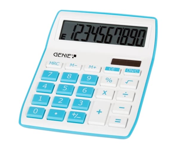 GENIE 840 B - Skrivbordskalkylator - solcellspanel, batteri Blå, Vit