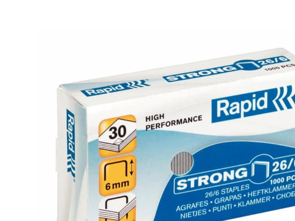 Esselte Rapid Strong 26/6, 1000 klammer, 26/6, F30, FM32, Freeze, S1, S17, S27, S30, S50., 40 g, 16 x 35 x 60 mm