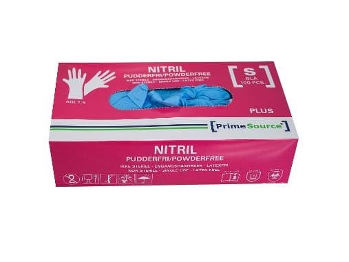 Engangshandske nitril str. S Prime Source PLUS pudderfri AQL 1.5 blå 100stk/pak (100 x 10 pakker)