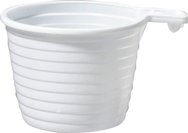 Plastmugg duni med handtag, vit 21 cl, påse med 50 stycken.
