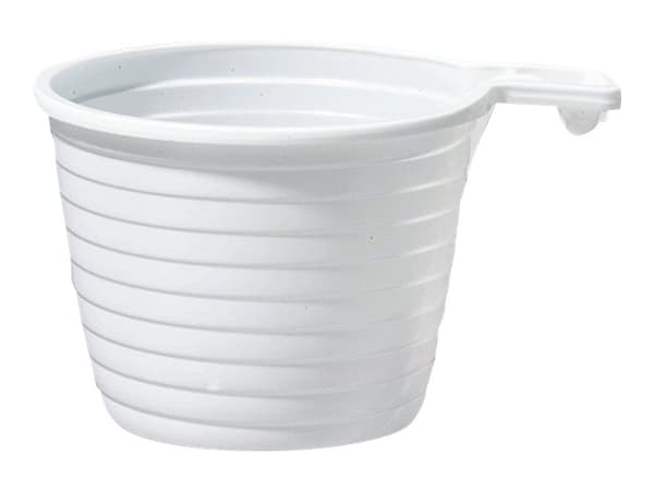 Plastmugg duni med handtag, vit 21 cl, påse med 50 stycken.