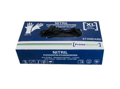 Kertakäyttökäsine Prime Source STANDARD koko XL ilman pulveria Nitriili AQL 1,5 Musta,10 kpl x 150 kpl/krt