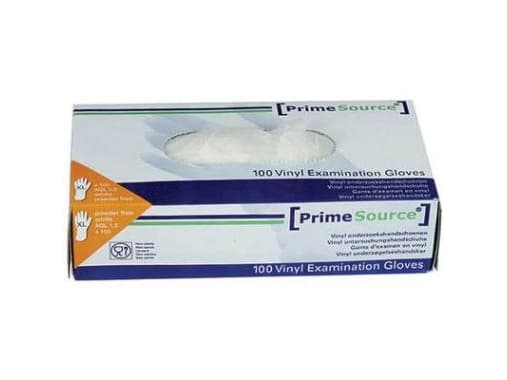 Handske Engangs Prime Source str. XL uden pudder Vinyl AQL 1.5 hvid m/100 stk. - (karton á 10 pakker)