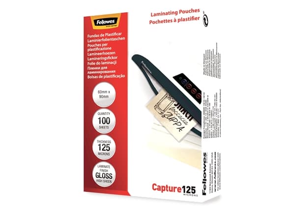 Fellowes Laminating Pouches Capture 125 micron - 125 mikroner - 100-pack - glanset - 60 x 90 mm lamineringspunger