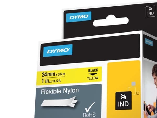 DYMO RhinoPRO Flexible Nylon - Nylon - sort på gul - Rulla (2,4 cm x 3,5 m) 1 kassette(r) fleksibel tape - for Rhino 4200, 6000; RhinoPRO 6000, 6500