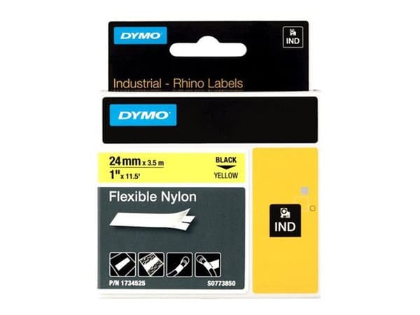 DYMO RhinoPRO Flexible Nylon - Nylon - sort på gul - Rulla (2,4 cm x 3,5 m) 1 kassette(r) fleksibel tape - for Rhino 4200, 6000; RhinoPRO 6000, 6500