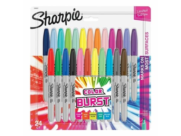Sharpie Fine, 24 styck, Multifärg, Fin spets, Grå, Multifärg, Rund, Fin