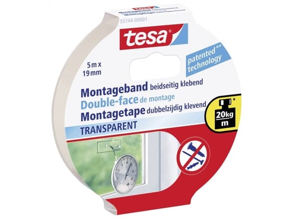 Tesa Powerbond - Dobbelsidig tape - 19 mm x 5 m - transparent