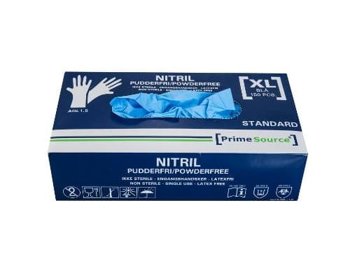 Handske Engangs Prime Source STANDARD str XL uden Pudder Nitril AQL 1.5 Blå,10 pk x 150 stk/krt