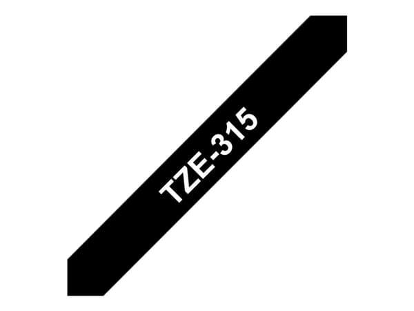 Brother TZe-315 - Standardklebemiddel - hvitt på svart - Rull (0,6 cm x 8 m) 1 kassett(er) laminert teip - for Brother PT-D210, D600, H110; P-Touch P