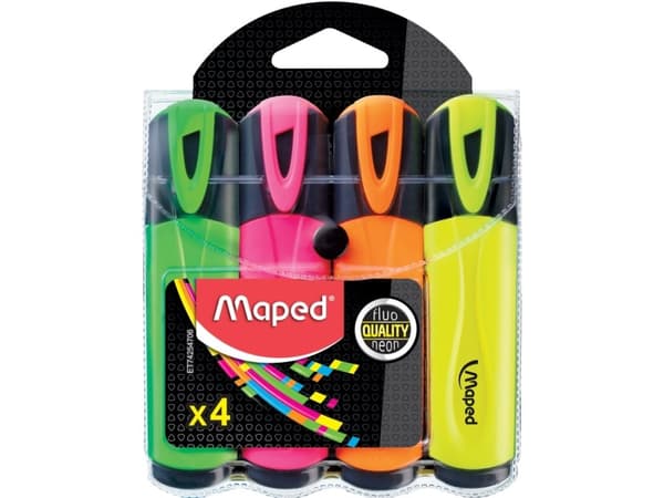 Maped Fluo''Peps, 4 kpl, Valikoidut värit, Taltan pää, 5 mm, Kupla